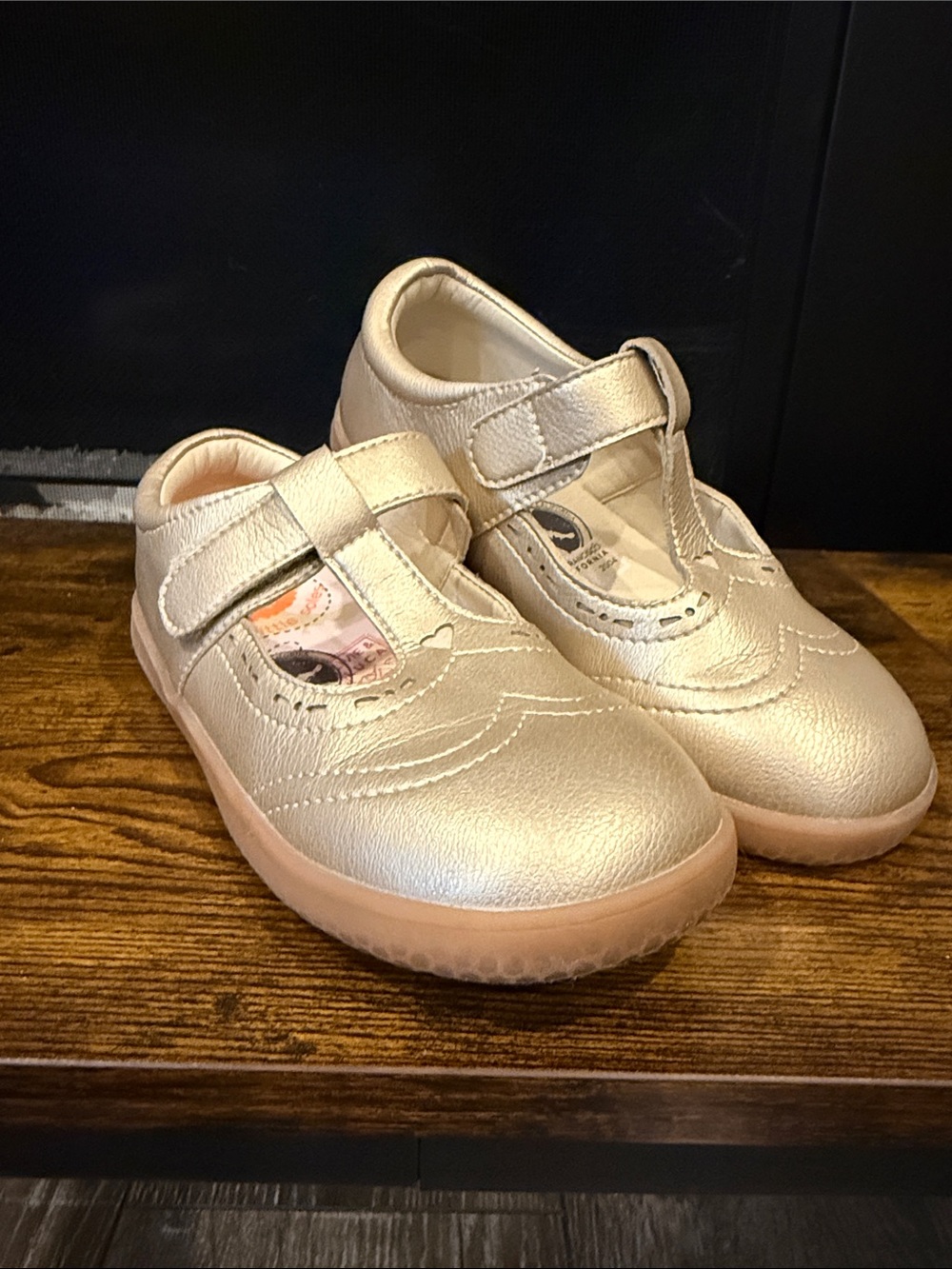 Girls Metallic Gold Mary Jane Kids Shoes - Classic Hook & Loop